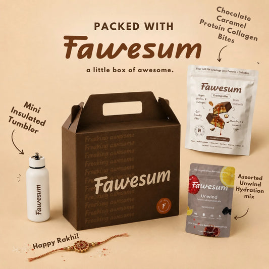 The Fawesum Gift Box — Protein Collagen Bites, Unwind Hydration Mix & Insulated Flask